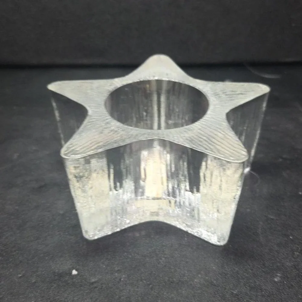 Indiana Glass Star Shaped Candle Holder, Lancaster Colony Co., Textured‎ Design